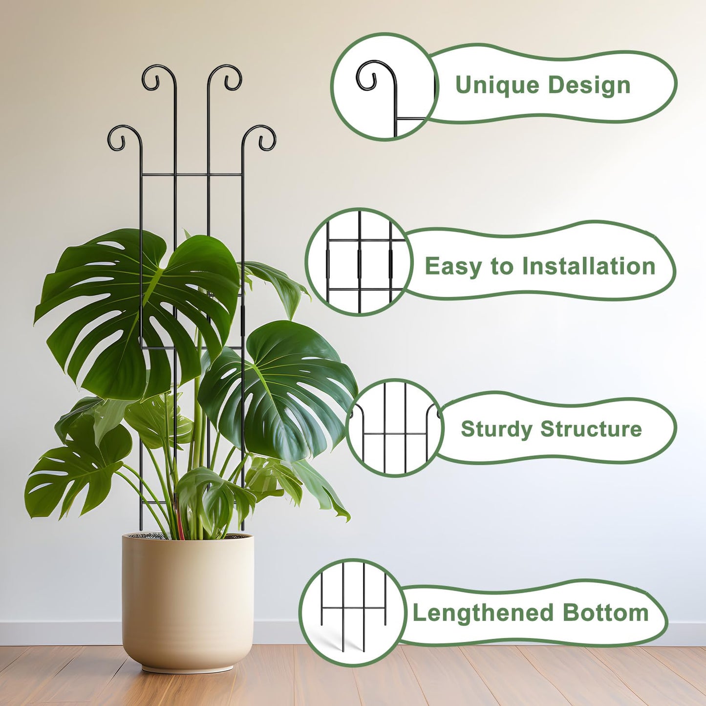 Coomin 32.6in Monstera Plant Support Stakes for Outdoor Plants, Garden Trellis for Climbing Plants, Metal Stakes for Potted Plants Pothos Plant Climber Support, 2P