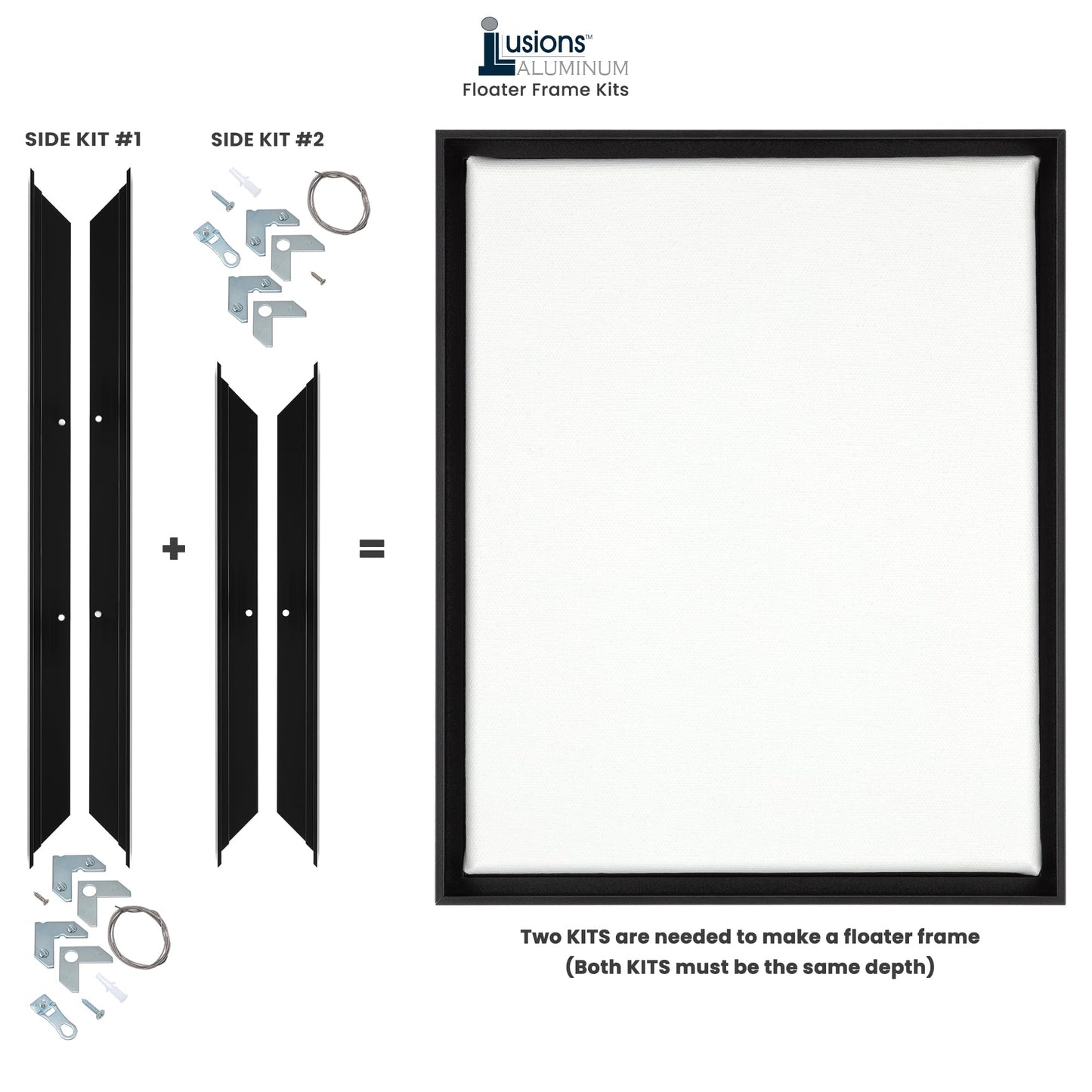 Creative Mark Illusions Metal Floating Frame Kit Pairs for Canvas - Black, Two 12" Sides - Metal Frame Kit for 1-5/8 inch Deep Canvases - For Gallery Wall, Art Panels, Modern Décor
