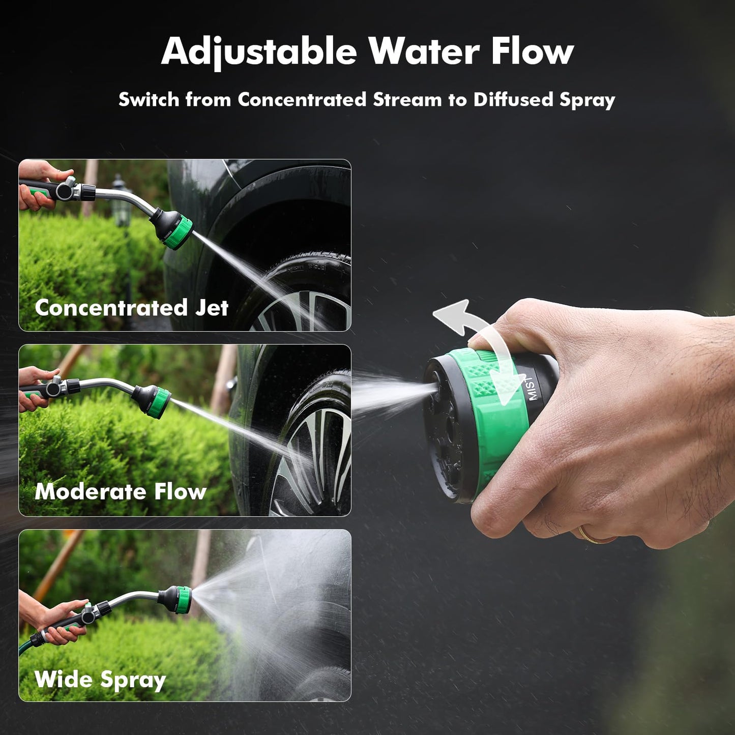 RESTMO 2-in-1 Watering Wand, Heavy Duty Metal Garden Hose Wand with 9 Spray Patterns, Multi-Function Hose Nozzle Sprayer with Thumb Flow Control, Ideal to Water Hanging Baskets and Shrubs