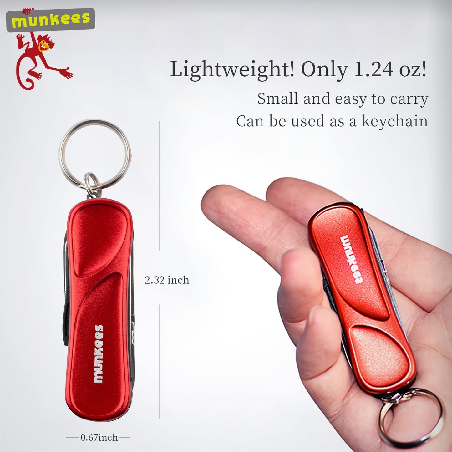 Munkees 6-Function Manicure Keychain Multi-Tool, Nail File, Fingernail Clippers, Scissors, Knife, Tweezers, Cuticle Pusher, Trimmer, Remover, Mini Portable Pocket Key Ring Gift