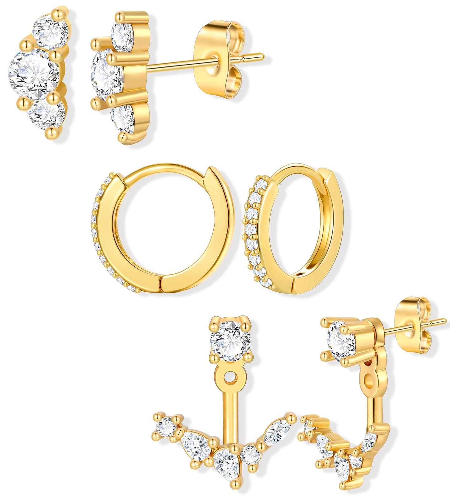 Gold Stud Earrings for Women, 6 Pairs 14K Hypoallergenic Cartilage Earrings for Multiple Piercing, Dainty Small Stackable Hoop Ball Earrings Set (Gold-3 Pairs)
