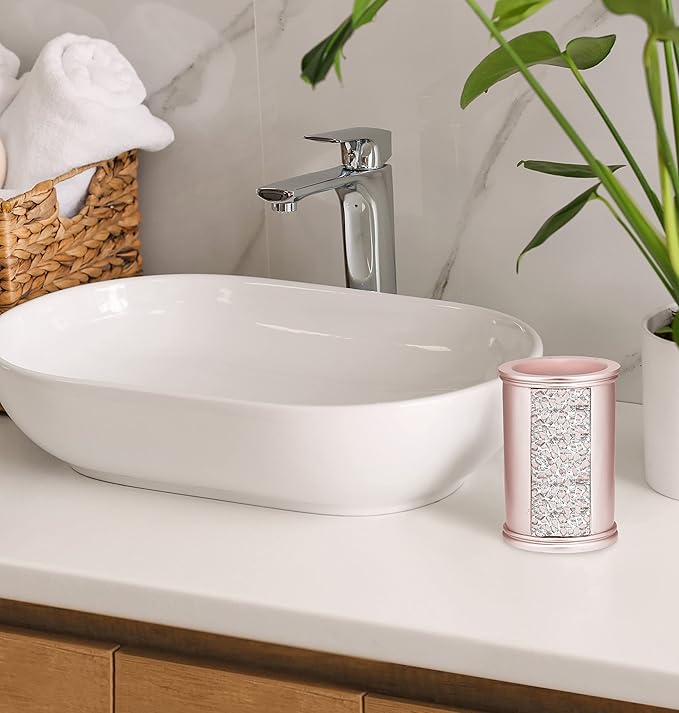 Zahari Home Sinatra Bath Tumbler Toothbrush and Toothpaste Holder Makeup Brushes Organizer, Blush
