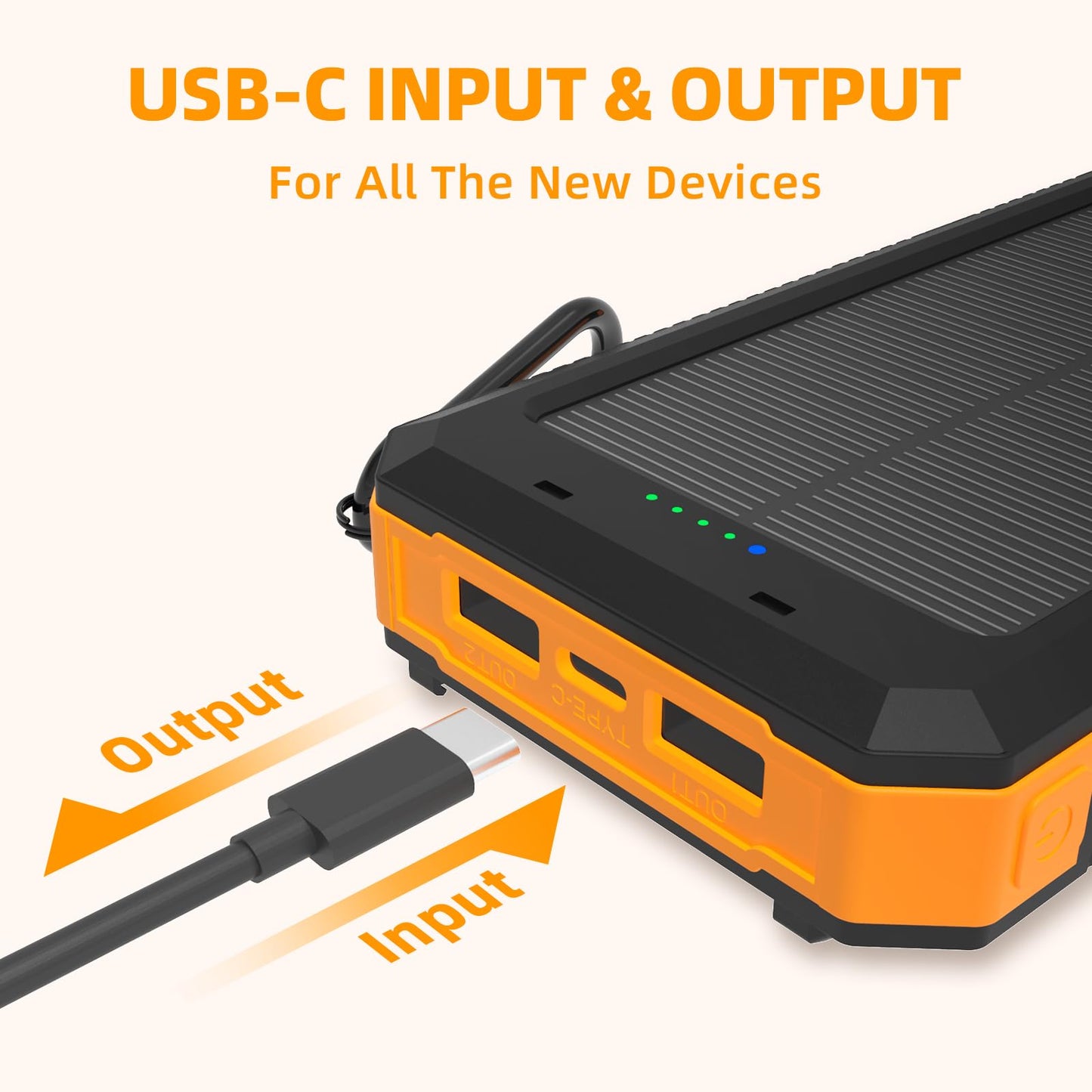 Durecopow Solar Charger Power Bank 20,000mAh, Portable Charger, 4 Cables 3 Ports Fast Charging External Battery Pack with USB C for Cell Phones, Solar Panel Charger with Dual Flashlight for Camping