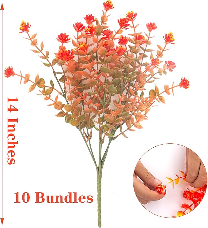 Artificial Fall Flowers, Fake Outdoor UV Resistant Autumn Plants for Home Kitchen Christmas Festival Thanksgiving Autumns Decoration(Fall Orange)