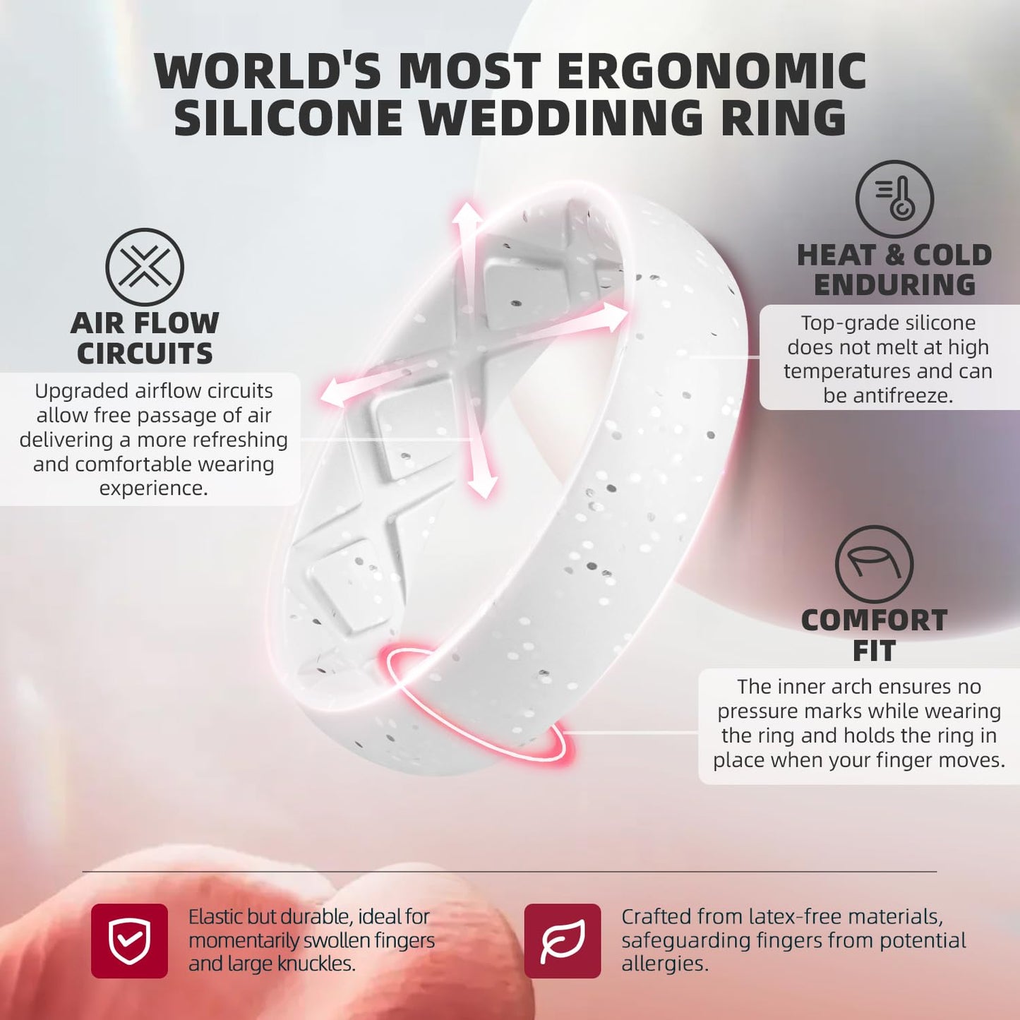 Egnaro Women's Engagement Rings, Silicone Inner Arc Ergonomic Breathable Design with half sizes, Rubber Wedding Band Rings，5.5mm Wide-2mm Thick