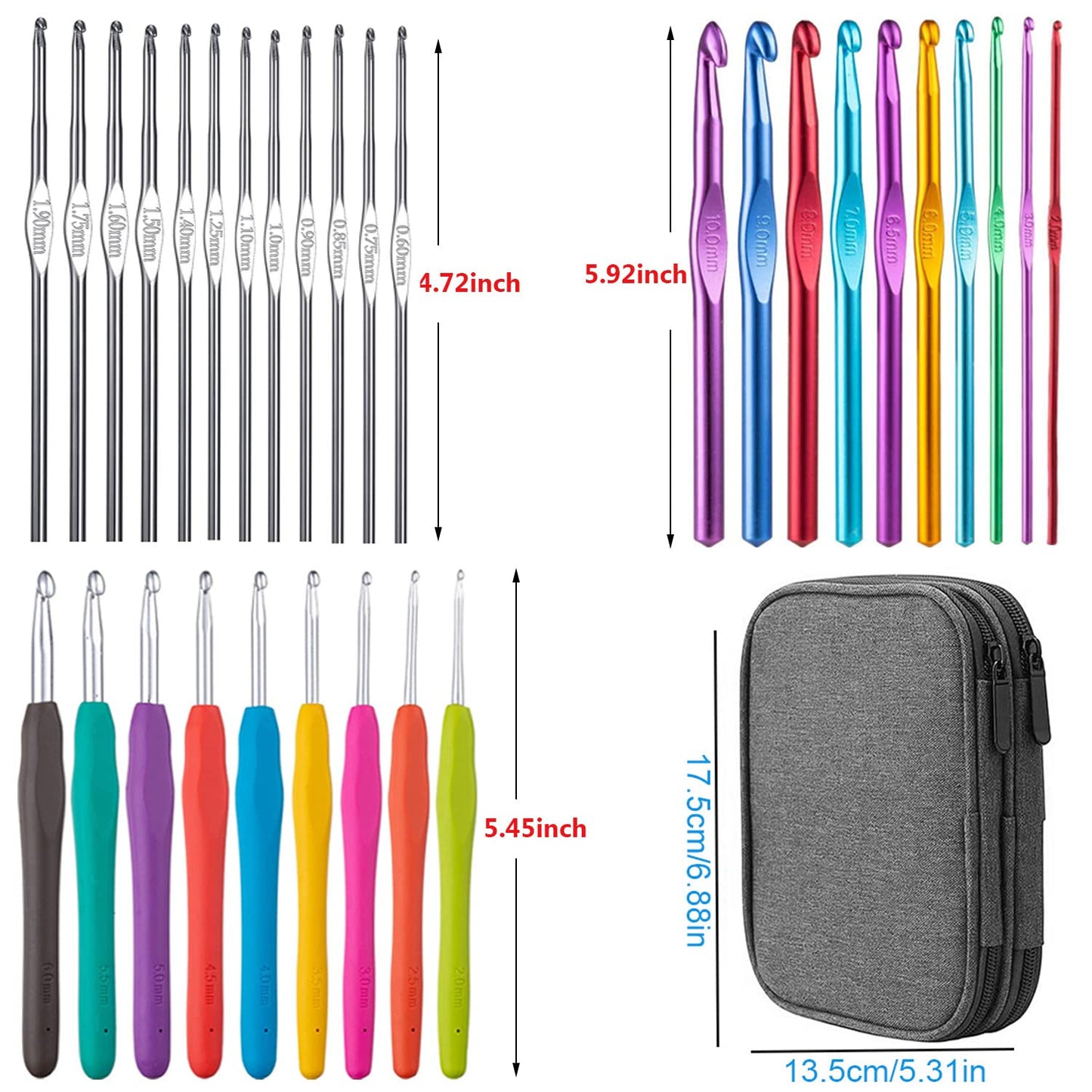 Weabetfu 102pcs Crochet Hooks Set Crochet Hook Kit with Case Ergonomic Crochet Needles for Arthritic Hands and Crochet Accessories Complete Crochet Set for Beginners & Experieced Crochet Lovers
