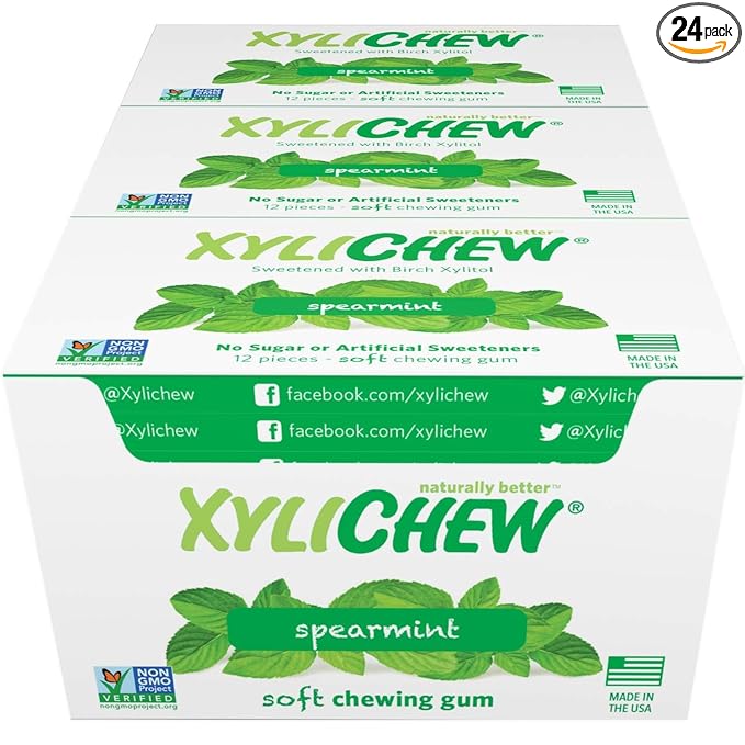 Xylichew 100% Xylitol Chewing Gum - Non GMO, Non Aspartame, Gluten Free, and Sugar Free Gum - Natural Oral Care, Relieves Bad Breath and Dry Mouth - Spearmint, 288 Count