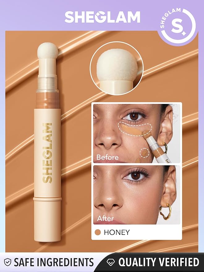 SHEGLAM Complexion Boost Concealer Sponge-Head Applicator Matte Liquid Concealer Long Lasting Brightening Color Corrector Weightless All-Day Long Lasting Hydrating Concealer-Honey