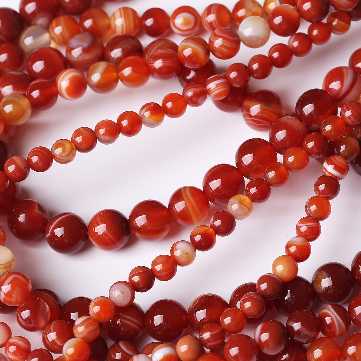 45PCS 8MM Natural Red Carnelian Stripe Agate Stone Beads Energy Healing Beads for DIY Jewelry Bracelet Necklace Making for Jewelry Making15Inch