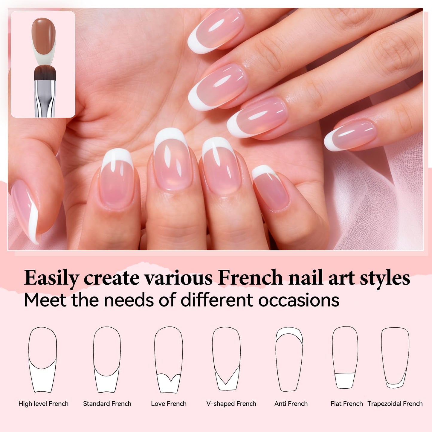 French Brush for Nails & Gel Polish Clean Up, Dual-Use Metal Handle Nail Art Brush with Cap for French Tips, Acrylic, Polygel | Professional Manicure Tool (Black)