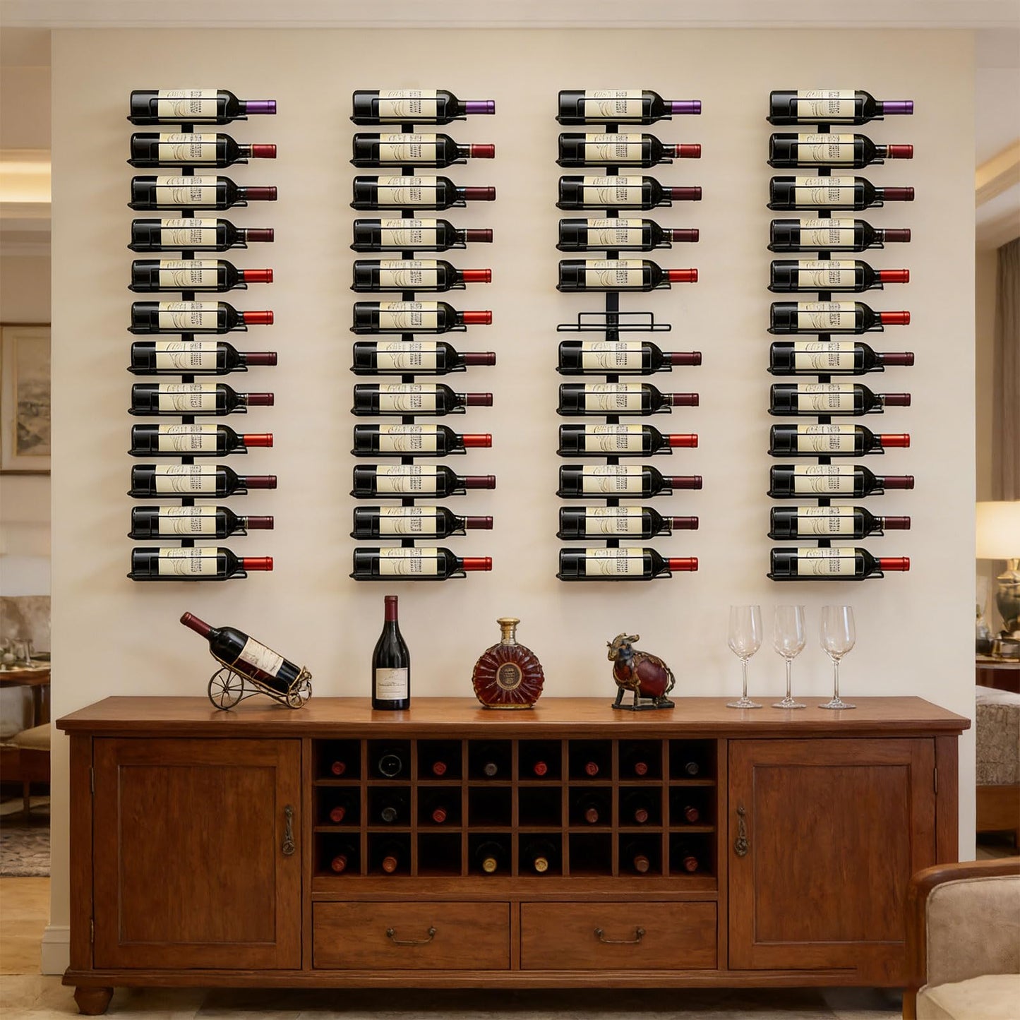 Msrorriw Modern Wall Mounted Wine Rack, Black Metal 24-Bottle Storage Display, Vertical Space Saving Design for Home Bar, Kitchen, Restaurant, Wine Cellar
