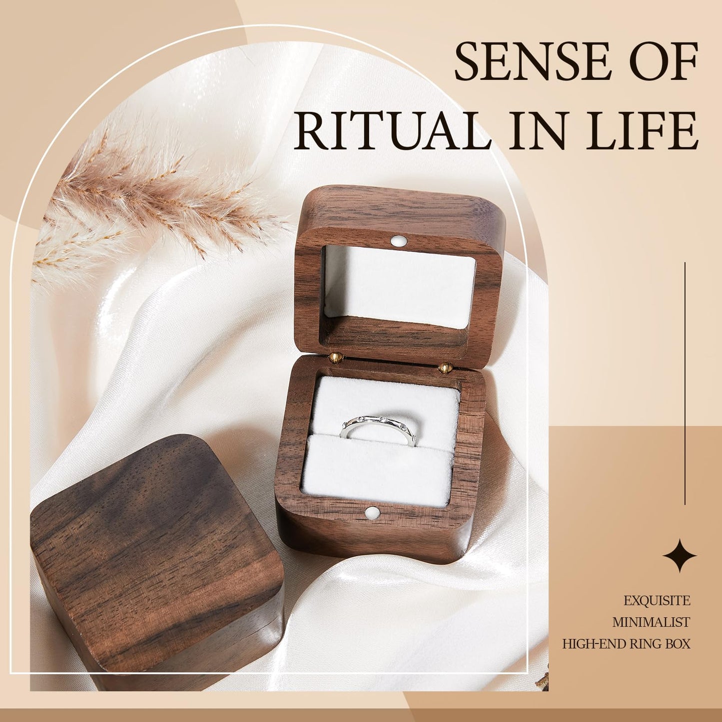 Loetere 6 Pcs Square Wooden Ring Boxes for Wedding Ceremony Proposal Mini Engagement Ring Gift Holder Single Slot Small Vintage Cases Handmade Retro Solid Rustic Jewelry Storage Box (White)