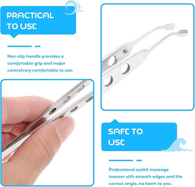 Meibomian Gland Expressor, Stainless Steel Eyelid Massage Tweezers Multi-Function Arita Expressor for Dry Eyes (Silver)