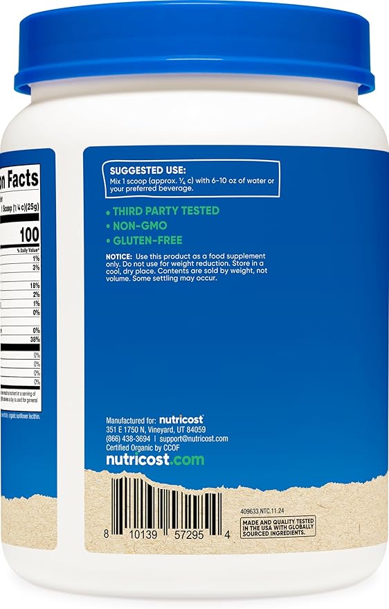 Nutricost Organic Whey Protein Concentrate, Unflavored, (1LB) - Gluten-Free, Non-GMO