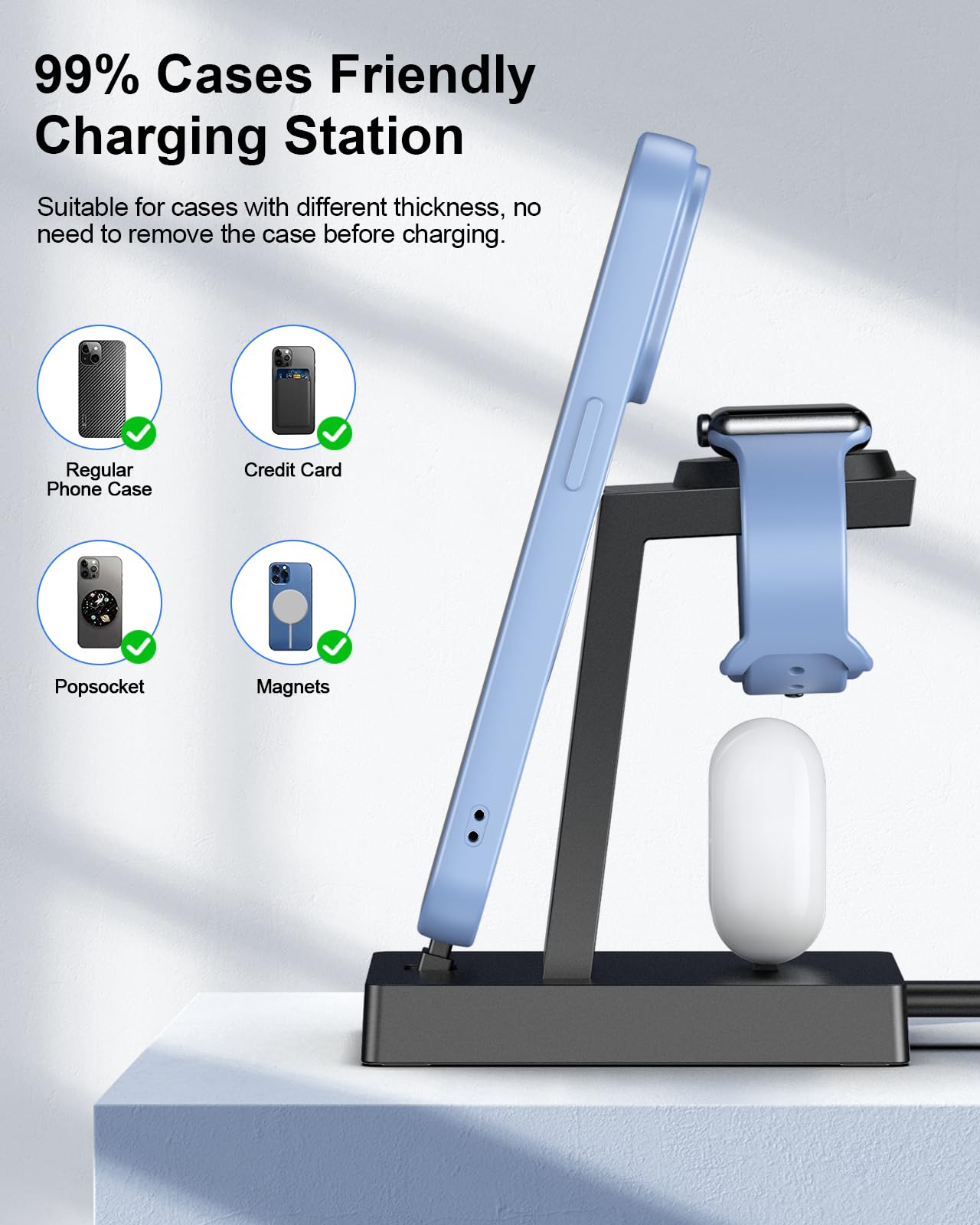 30W Charging Station for Multiple Devices - ADADPU 3 in 1 Charger Stand for iPhone 14/13/12/11/XR/XS/X/8/7(Not for iPhone 15/16/17 USB C), Charging Dock for AirPods Apple Watch Series 8/7/6/5/4/3/2/SE