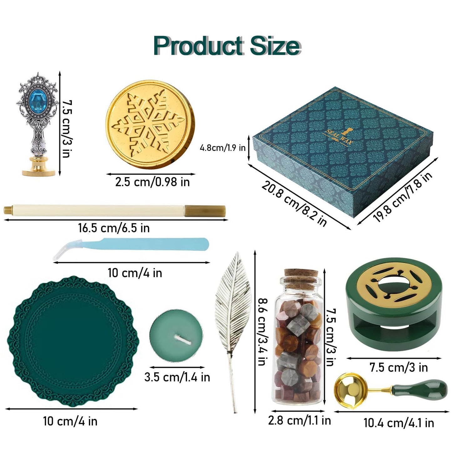 FireBee Wax Seal Kit with Gift Box, 4 Sealing Wax Stamps with Seal Beads, Demold Mat, Stir Pin, Tweezers, Warmer with Melting Spoon Set for Wedding Invitations, Wine Packages, Envelopes