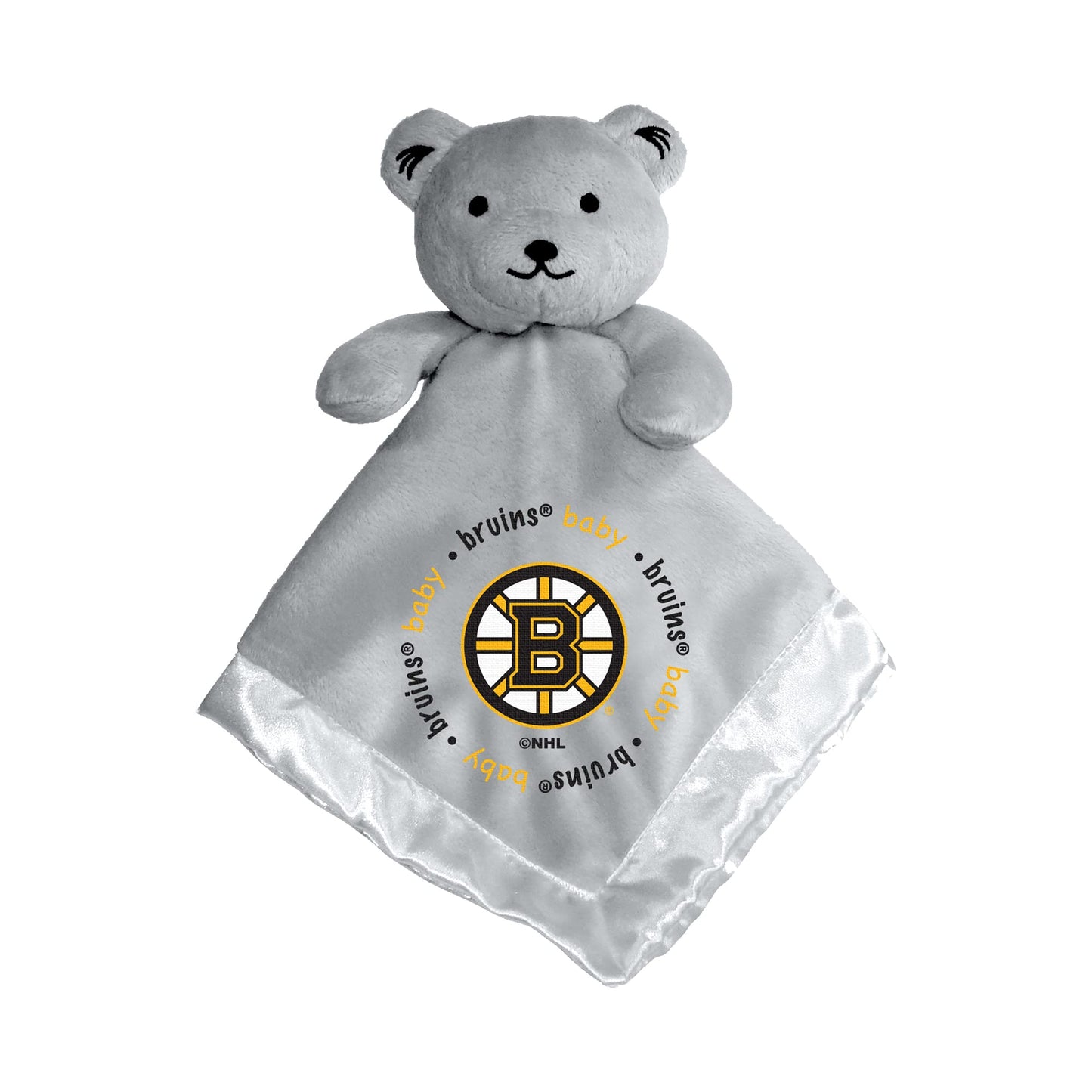 Baby Fanatic Security Bear Blanket - NHL Boston Bruins Infant Snuggle Buddy - Gray Plush Toy - Officially Licensed - Baby Safe