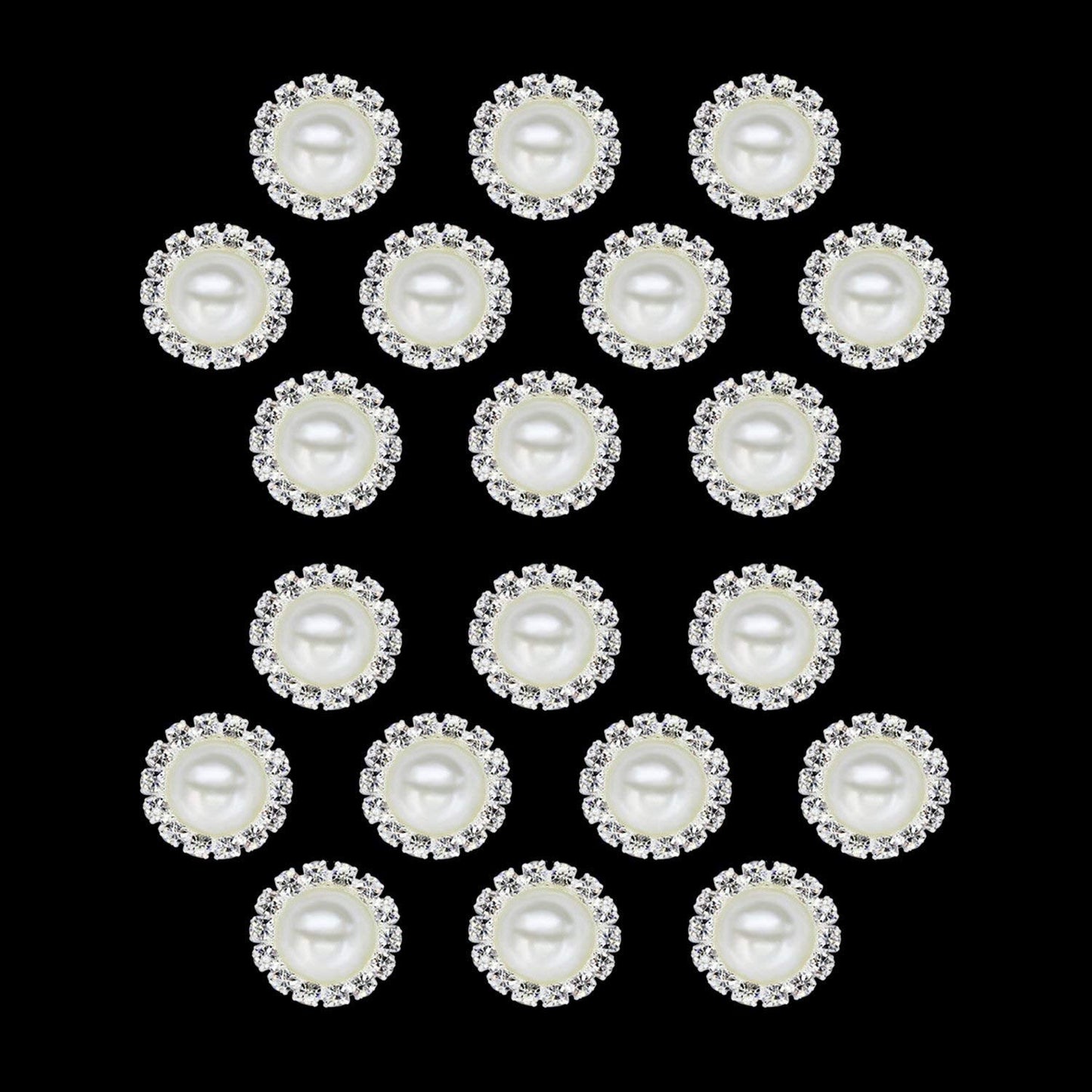 Wholesale 20 PCS Retro Vintage Round Crystal Ivory Faux Pearl Rhinestone Buttons Bulk,18MM (Flatback)