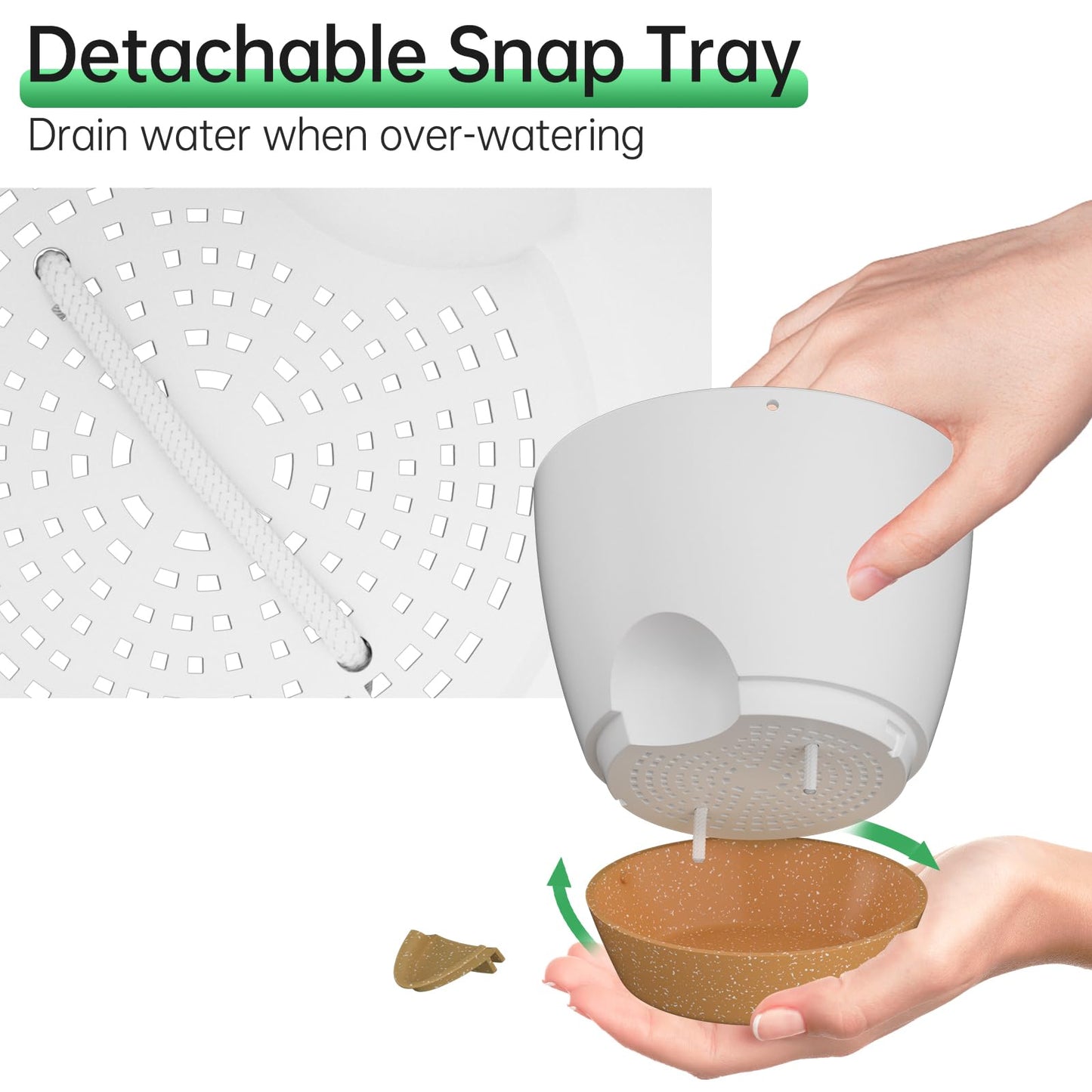 ZMTECH 6.5 Inch Hanging Planters for Indoor Outdoor Plants, 2 Pack Self Watering Hanging Plant Pots with Drainage Holes and Removable Saucer, Plastic Flower Hanging Pots with Watering Lip (White)