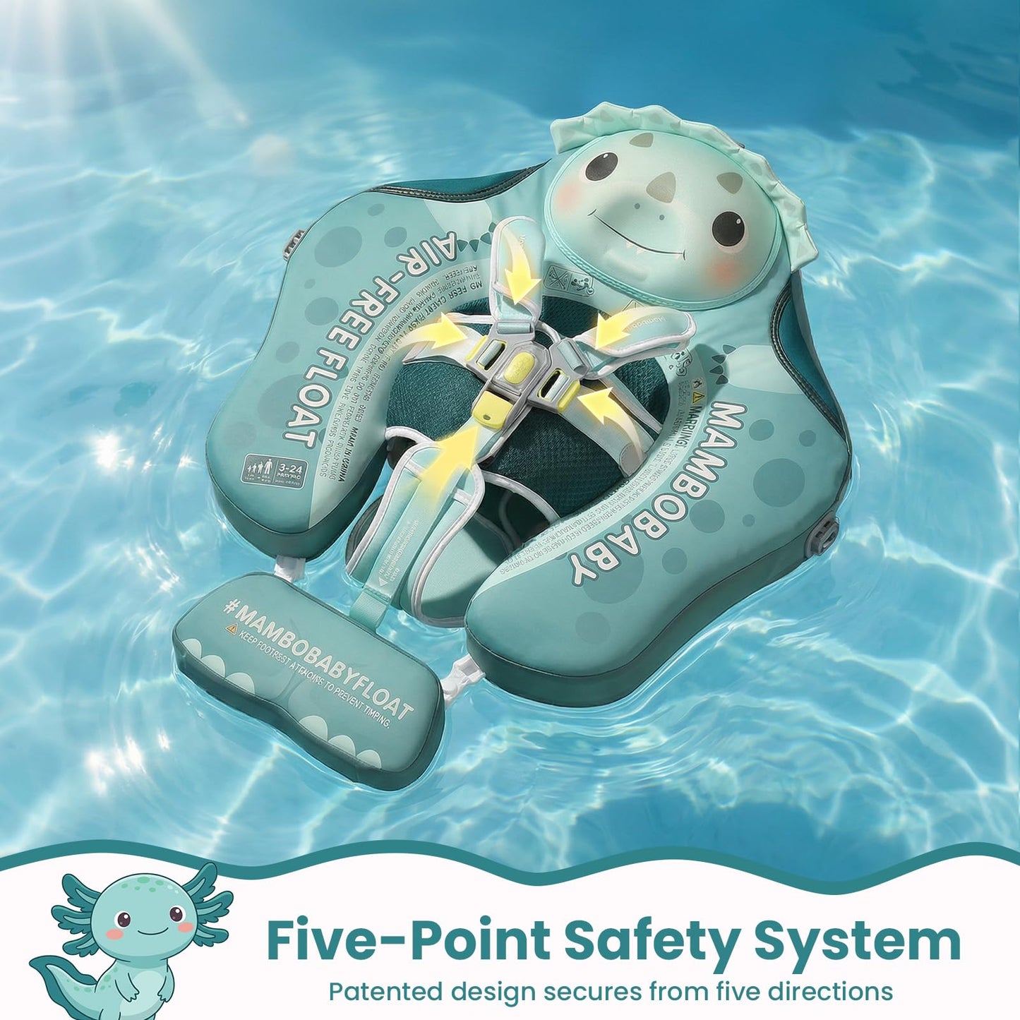 Mambobaby Float Non-Inflatable Baby Float with Canopy, Five-Point Safety System, 3D Canopy(Detachable) UPF 50+, Baby Pool Floats for 3-24 Months, Dual-Mode Toddler Swim Floaties
