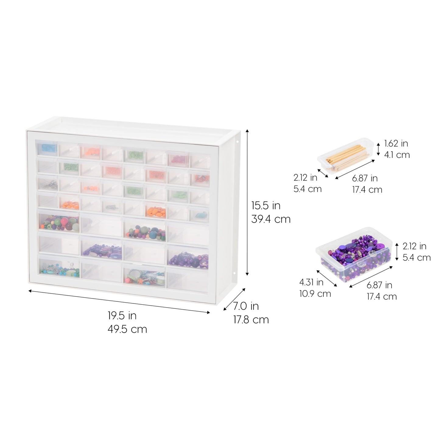 IRIS USA 44-Drawer Small Parts Organizer, Made in USA, Storage Drawers for Beads, Crafts, Building Bricks, Screws, Nuts, Bolts, Electronics, Hardware, Stackable Garage Storage Cabinet, White