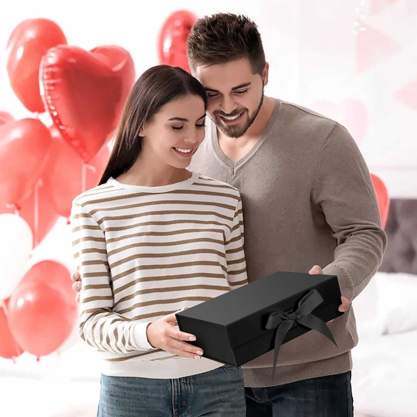 WARMGBOXCO 1 PCS Black Gift Box 13x9x4Inch,Gift Boxes with Lids for presents,Collapsible Boxes for Gifts,With Greeting Card,Suitable for Bridesmaid Proposal Box,Birthday Gift Box,Etc.