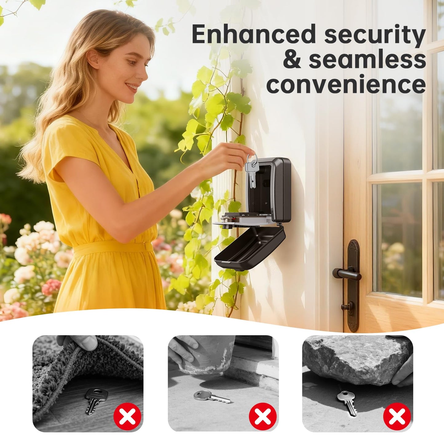 Key Lock Box,Customizable 12-Digit Combination,LockBox for Keys with Resttable Code,Large Capacity & Weatherproof Outside,hide a key Outdoor,Spare Key Wall Safe Storage for Home,Office,Garage
