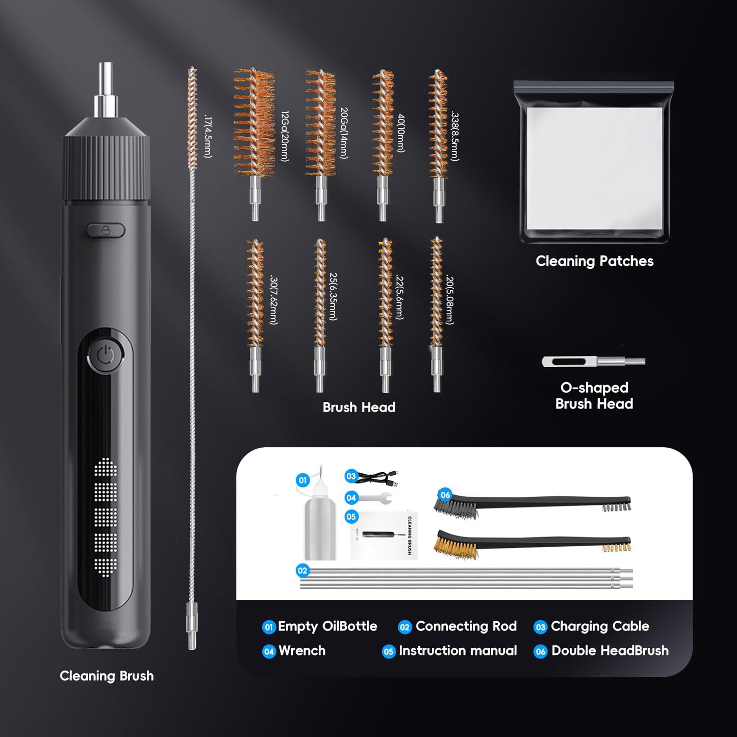Electric Gun Cleaning Brush Universal Supplies for Rifles Handgun Shotgun Pistol Airgun Cleaning Brushes with 2000mAh Rechargeable Battery, All Calibers Gun Brushes Accessories Gift (Box with Adapter)