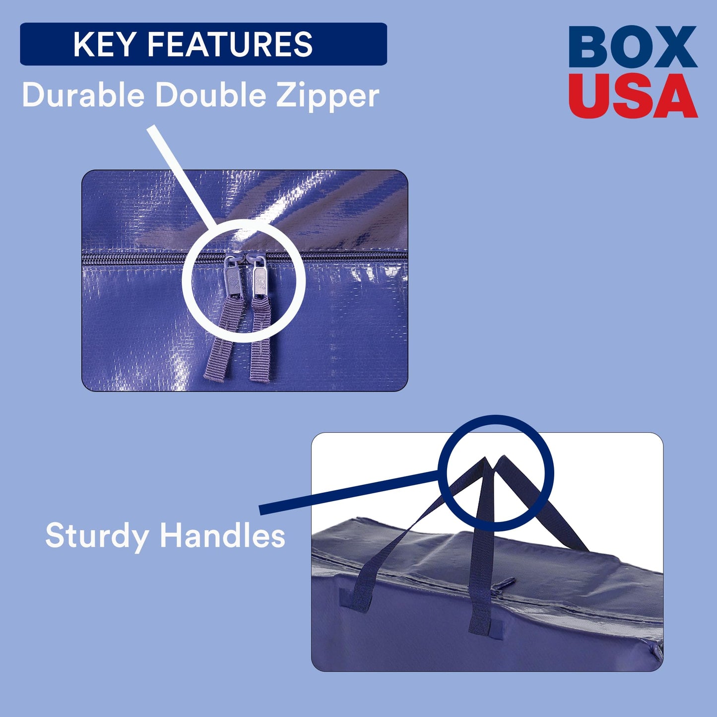 BOX USA 4-Pack Moving Bags with Strong Handles & Zippers - Heavy Duty Extra Large Packing Bags for Storage, Moving Boxes, Dorm & College Supplies, Blue