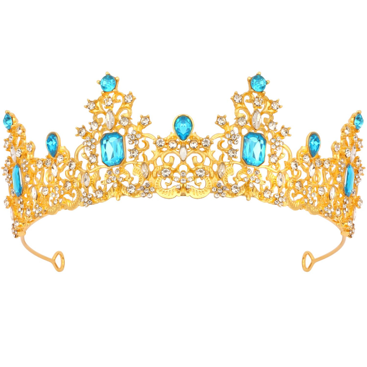 Didder Aqua Blue Gold Princess Crown Birthday Tiara Prom Queen Tiaras and Crowns for Women and Girls Halloween Costume Headpiece Hair Accessories