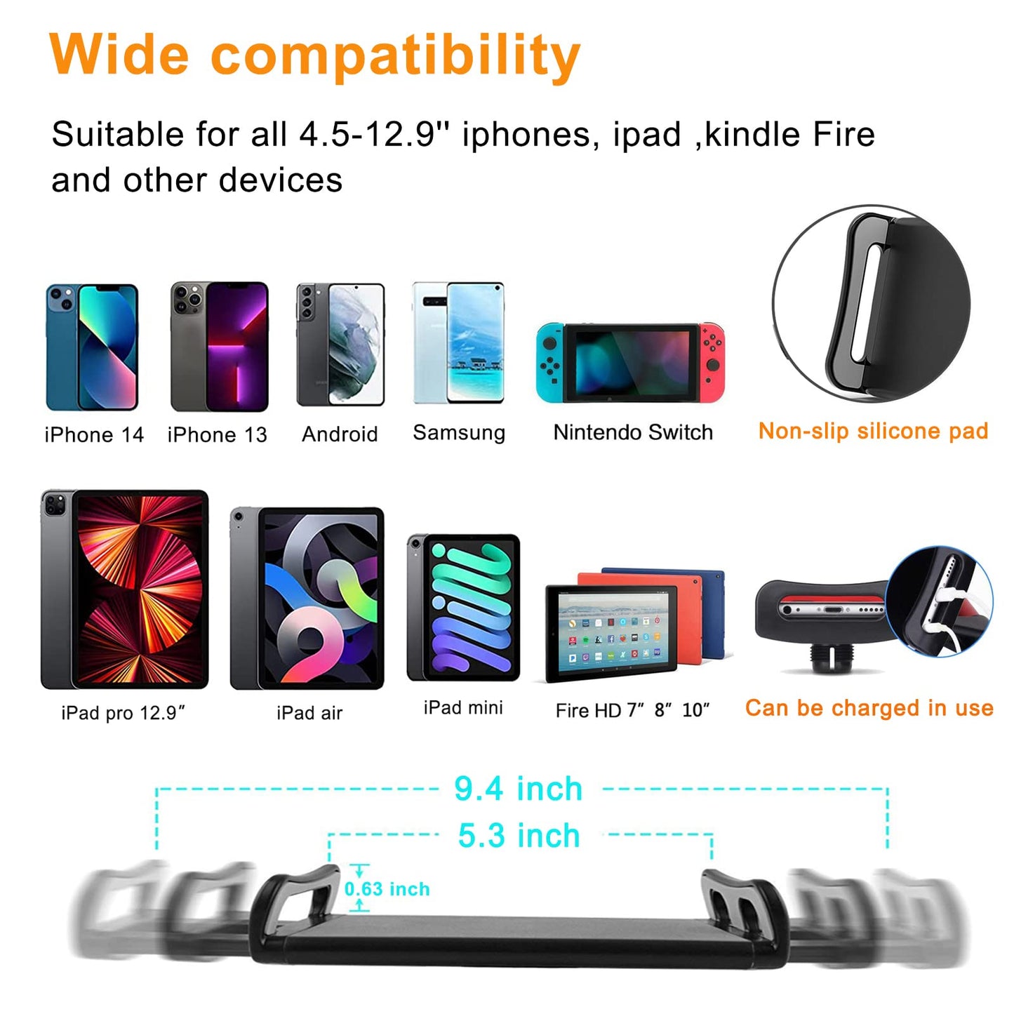 Awlbstruse Tablet Stand Phone Holder for Bed,iPad Holder for Desk, Headboard,Bedside,Table, Compatible with iPhone iPad Kindle or Other 4.5-13" Screen Device