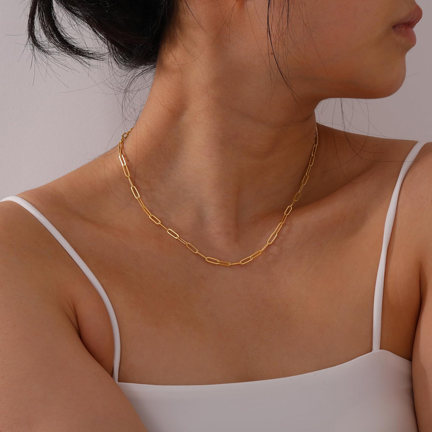Lydow Paperclip Chain Necklace for Women Charm Necklaces Paper Clip Adjustable Chunky Plated Jewelry Gifts