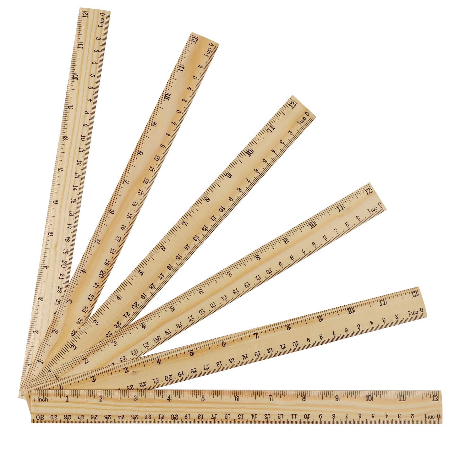KINJOEK 72 Packs 30cm 12 Inch Wooden Rulers, 2 Scale Imperial Metric Double Sided Pine Wood School Measuring Ruler Bulk for Home Classroom Student Office Use Drafting Supplies