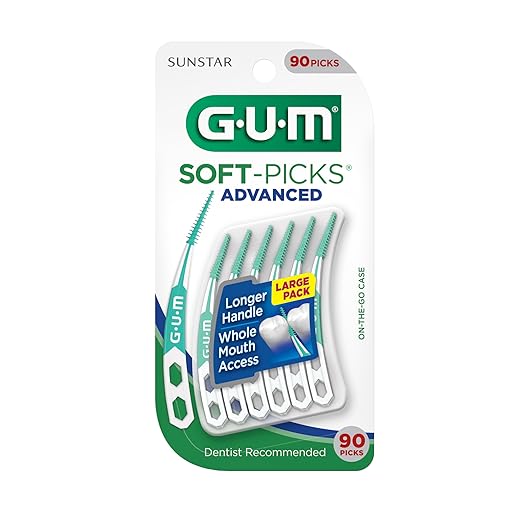 GUM Soft-Picks Advanced, Easy to Use Dental Picks for Teeth Cleaning and Gum Health, Disposable Interdental Brushes with Convenient Carry Case, Dentist Recommended Dental Picks, 90ct (4pk)