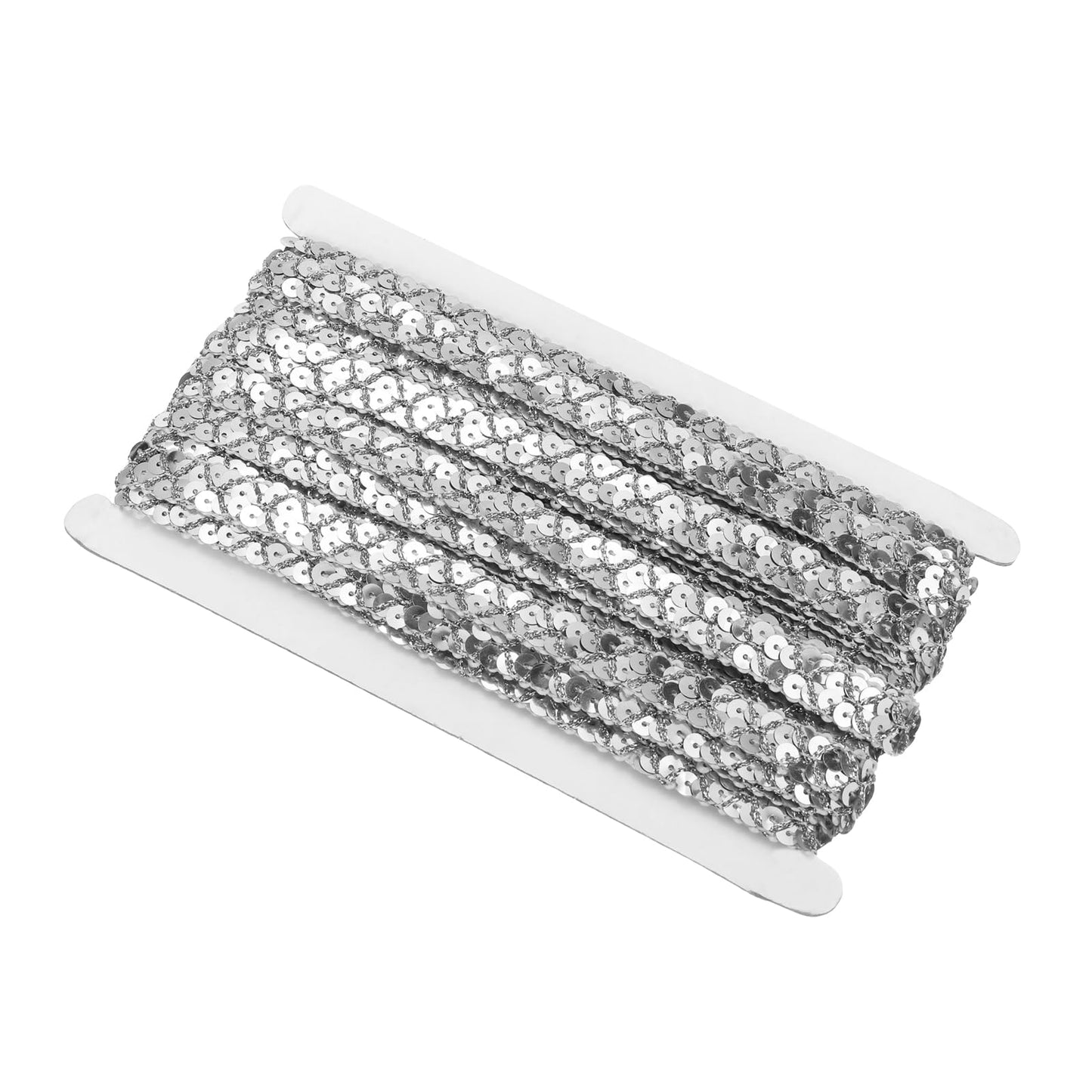 MECCANIXITY 14 Yard Sequins Beaded Lace Trim 2 Row 0.6 Inch Sequin Braid Trim Strip Paillette Sequins Ribbon Trim for Crafts, Embellishments, DIY Sewing Costume Silver