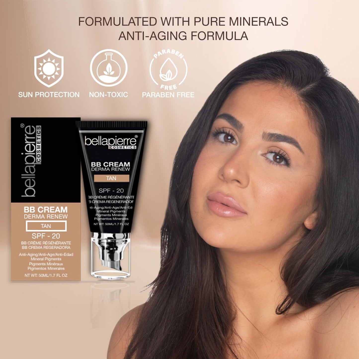 bellapierre BB Cream with SPF 20 - Tinted Sunscreen, Concealer, Matte Foundation, & Moisturizing Face Cream | Lightweight Formula + Pump Top Applicator | Non-Toxic & Paraben Free | 1.7 Oz - Fair Cool