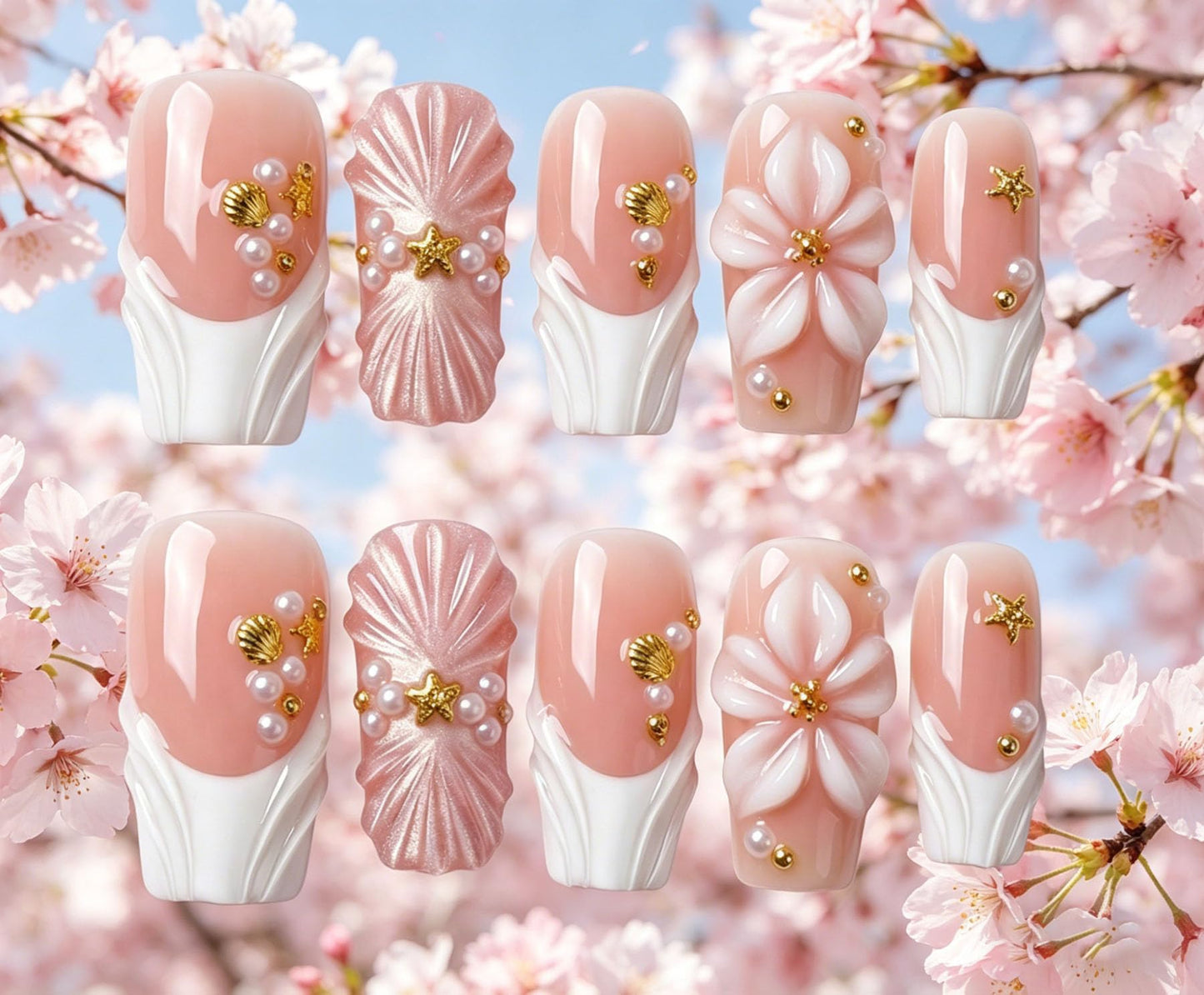 Handmade Press on Nails Square 3D Cute Glue on Nails for Women, Luxury Homemade Press on Nail Art Design, Fake Nails with 3D Nail Charms Size M 9