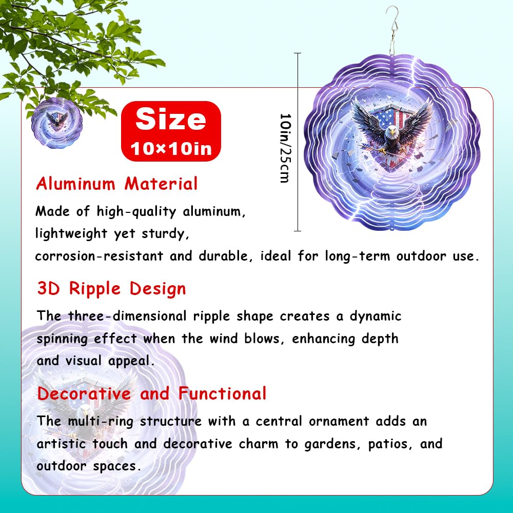 10x10 Patriotic Bald Eagle Spinning Wind Chime American Flag Lightning Wind Spinner Outdoor Garden Decor Memorial Day 4th of July Gift