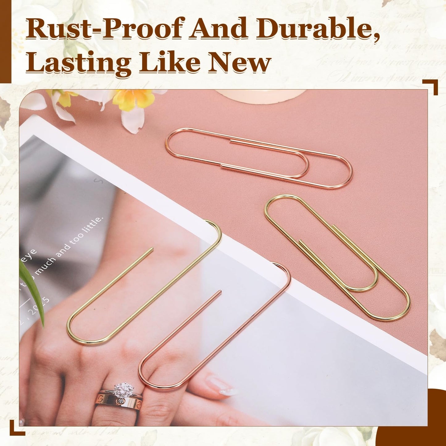 PATIKIL 24 Pcs Pin Shape Paper Clip, 3.9x1 Inch Large Pin Paper Clip Cute Metal Planner Bookmarks Decorative Clamps Holders for Document Office Home, Rose Gold