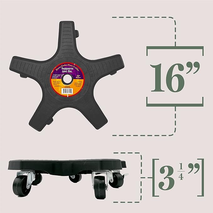Bosmere 16" Plant Caddie - Heavy-Duty Rolling Plant Stand with Locking Wheels, 500 lb Capacity – Durable Plant Caddy for Indoor/Outdoor Use, Charcoal