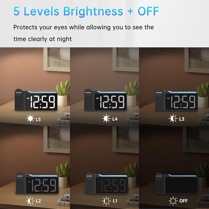 Peakeep Projection Alarm Clock for Bedroom Ceiling with Colorful Nightlight
