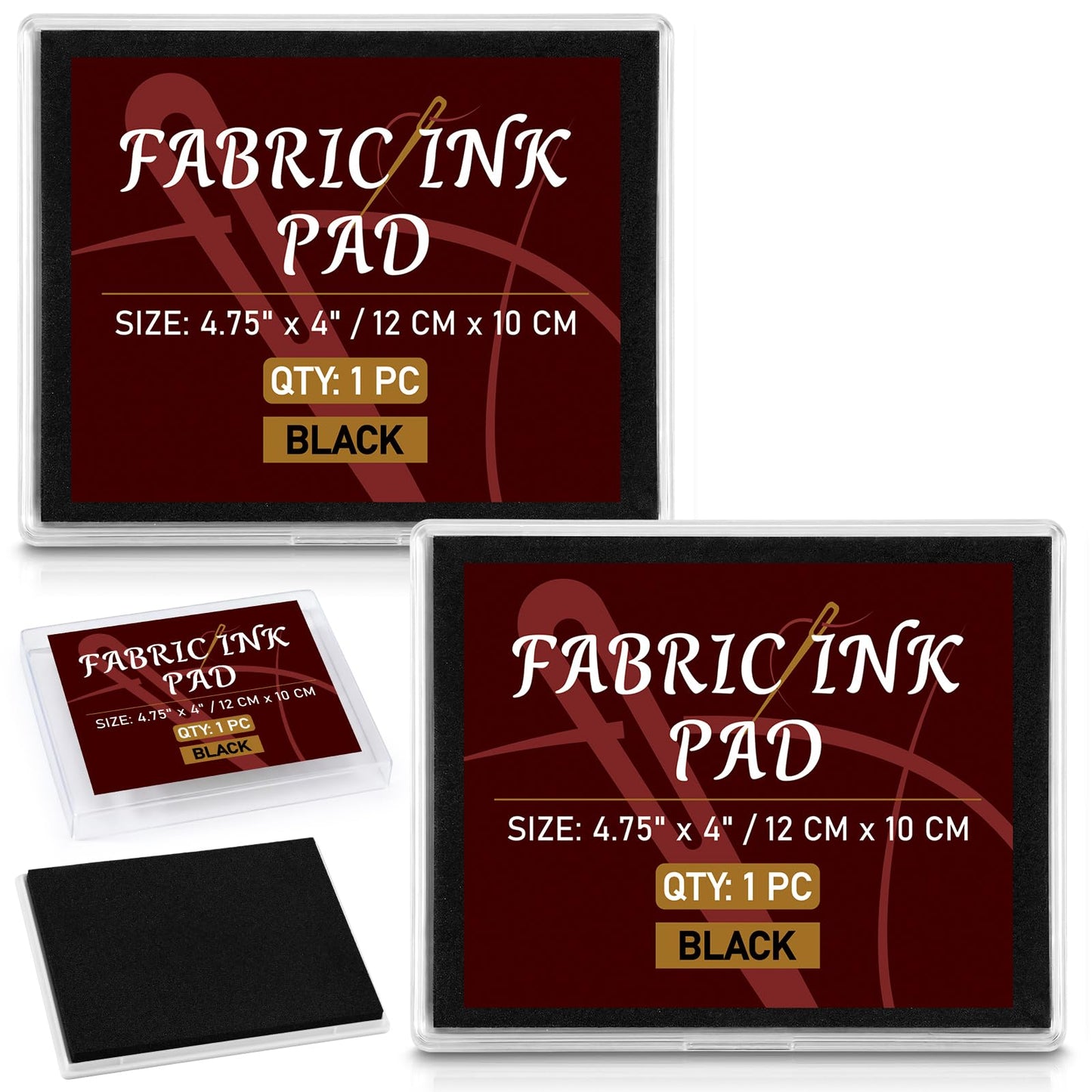 LemonSecret 2 Pack Black Permanent Fabric Ink Stamp Pad 4.7 x 4 Inch Washable Crisp Black Ink Pad for Fabric Crafts, Labels Gifts Works with Rubber Stamps