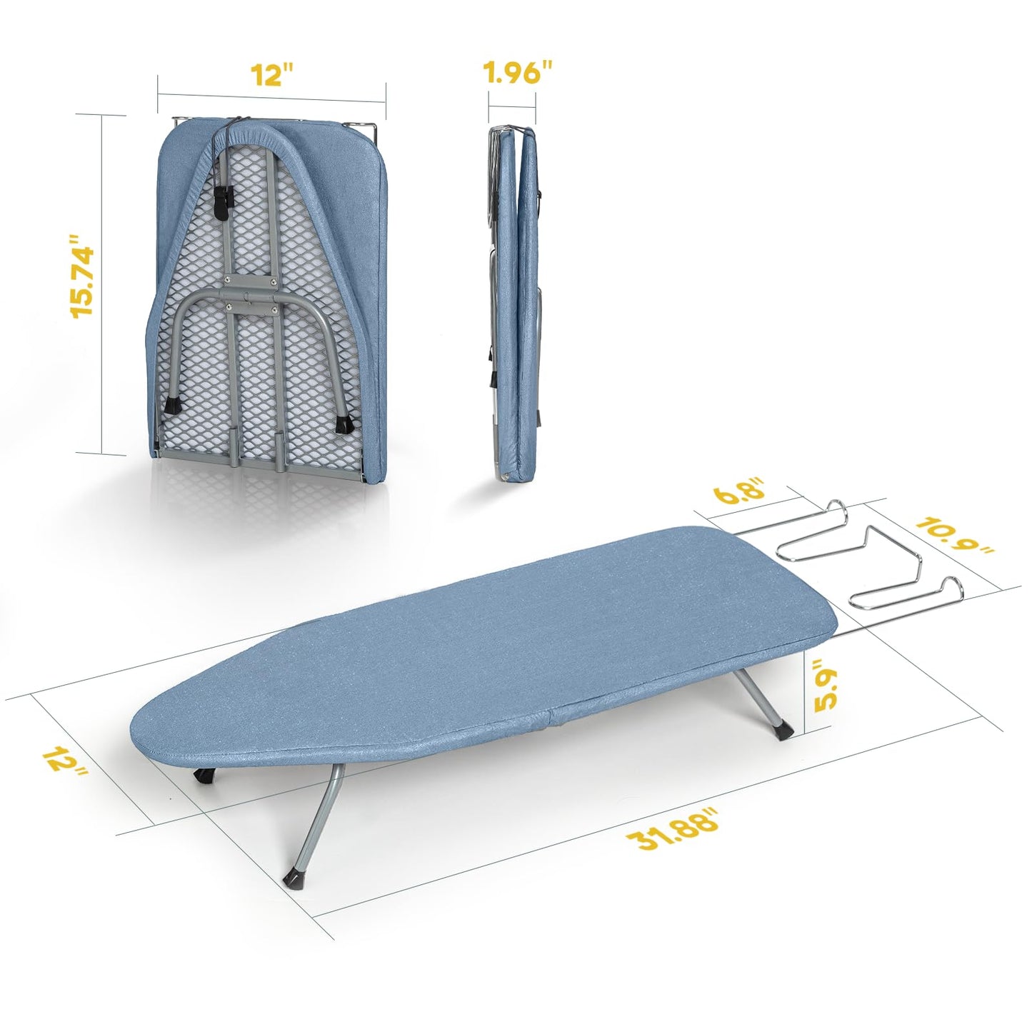 Table Top Ironing Board, RAINHOL Small Folding Iron Board Portable with Non-Slip Feet, Travel Compact Ironing Table for Dorm and Small Space, 31"x12", Blue
