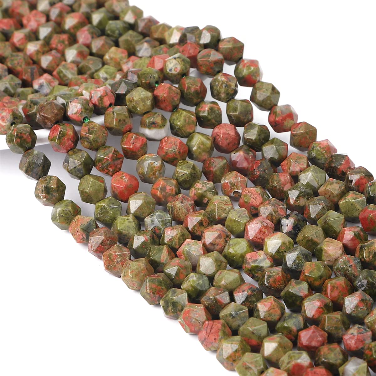BEADIA Faceted Natural Unakite Stone Round Beads 8mm 36cm/Strand for Jewelry Making