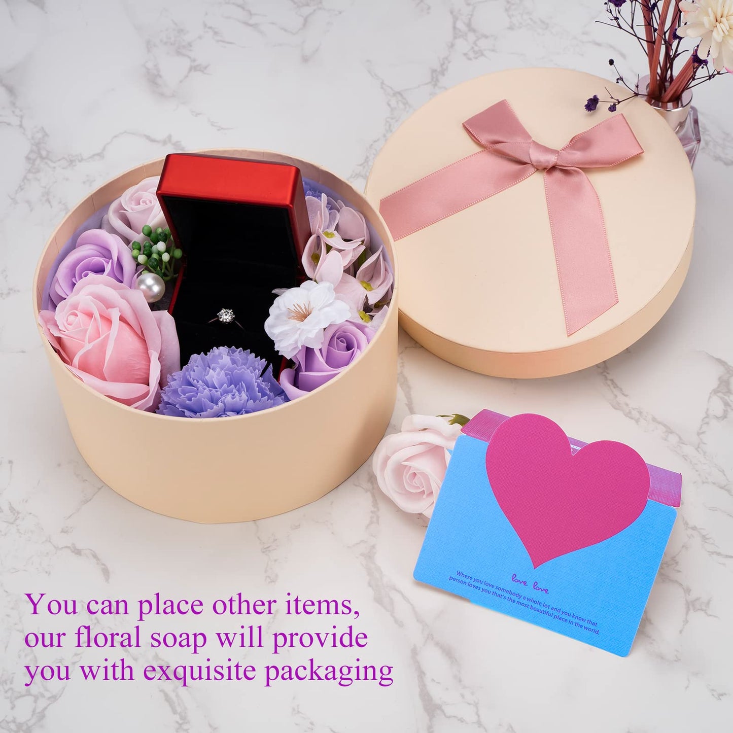 Rose Soap Petals Gift Set - Floral Scented Bath Soap with Essential Oils in Decorative Flower Box, Valentine Soap & Flower Soap for Women, Perfect for Valentine's Day, Christmas & Home Decor (Purple)