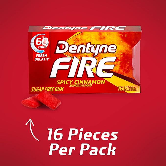 Dentyne Fire Spicy Cinnamon Sugar-Free Chewing Gum, Pack of 9 (144 Total Pieces)