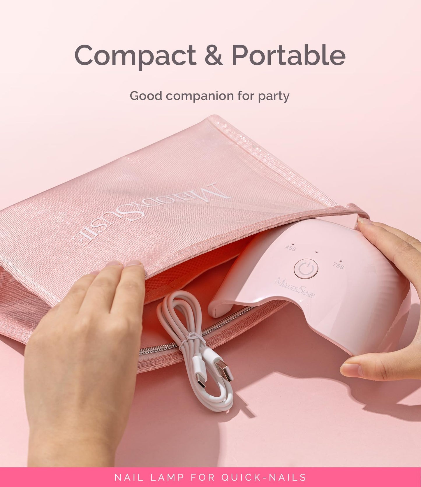 MelodySusie Mini LED UV Nail Lamp with Lightweight Design, P-ART06F Nail Dryer with Simple Button Control Cures All Soft Gels at Home, Especially Half-Cured Gel, Base Coat & Top Coat Pink