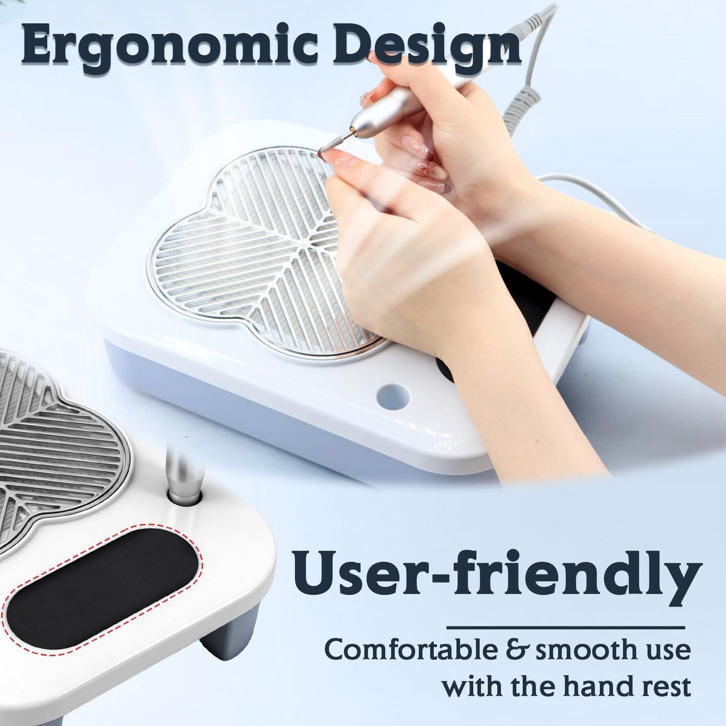 3 in 1 Nail Dust Collector with Drill Lamp Professional,40000RPM Electric Nail Drill Bits Efile Kit with Stepless Speed Control,Nail Dust Vacuum High Suction for Home Salon,Grey