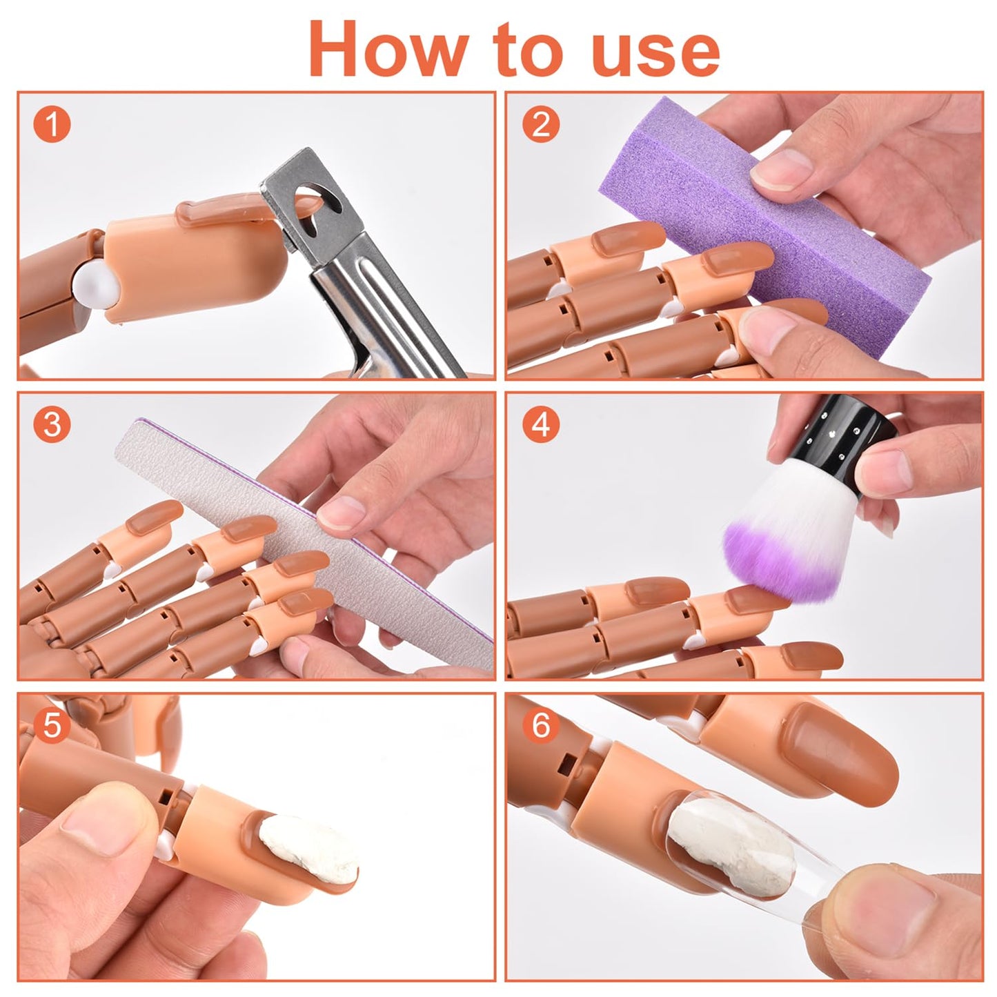 NXJ INFILILA Practice Hand for Acrylic Nails, Flexible Moveable Nail Practice Fake Hand, Manicure Trainng Kits with 200PCS Nail Tips, Files and Clipper, for DIY Manicure Salon Supplies Techs
