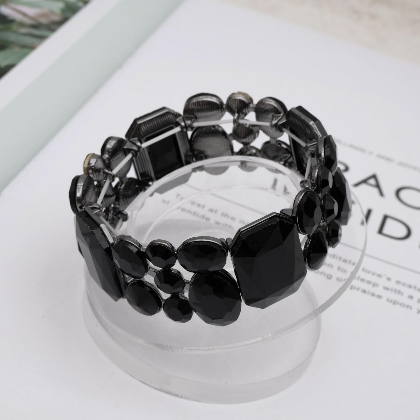 CSY Women's Statement Stretch Wide Bangle Bracelets Austrian Crystal Art Deco Elastic Bracelet for Party Prom (black crystal)
